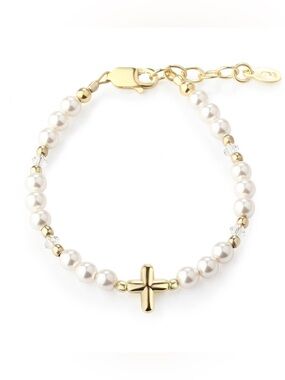 Cherished Moments 14K Gold-Plated Baby Cross Bracelet: Medium 1-5 Years